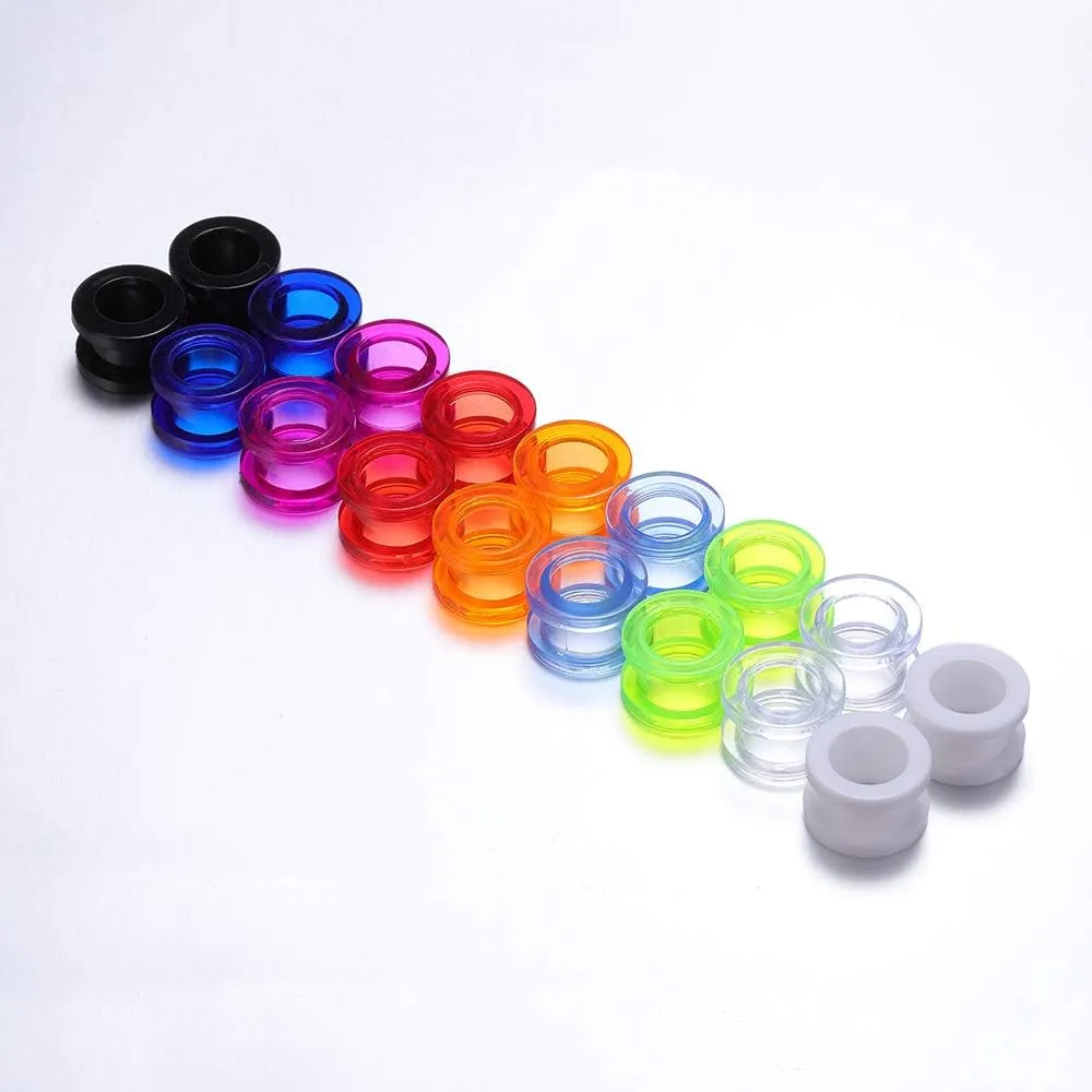 PunkTracker 18 Pairs 8g-1 UV Acrylic Screw Fit Ear Tunnels & Thick Silicone Double Flared Ear Gauge Plugs Piercing