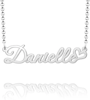 Q&Locket 925 Sterling Silver Personalized Custom Name Necklace Script Initial Nameplate Necklaces Gifts for WomensDanielle