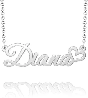 Q&Locket 925 Sterling Silver Personalized Custom Name Necklace Script Initial Nameplate Necklaces Gifts for WomensDiana