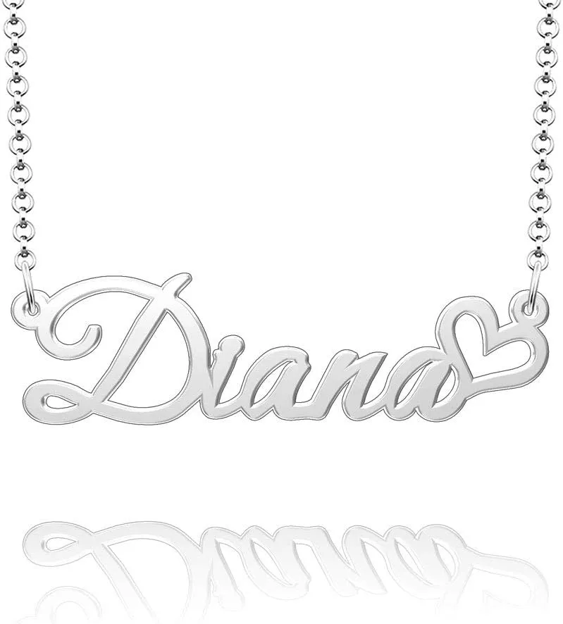 Q&Locket 925 Sterling Silver Personalized Custom Name Necklace Script Initial Nameplate Necklaces Gifts for WomensDiana