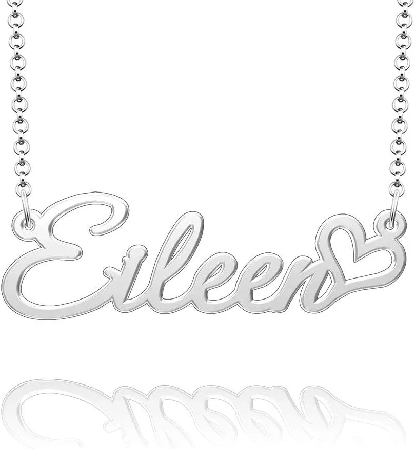 Q&Locket 925 Sterling Silver Personalized Custom Name Necklace Script Initial Nameplate Necklaces Gifts for WomensEileen