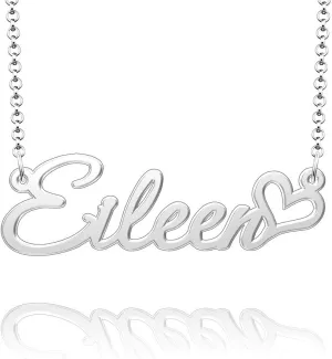 Q&Locket 925 Sterling Silver Personalized Custom Name Necklace Script Initial Nameplate Necklaces Gifts for WomensEileen