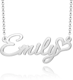 Q&Locket 925 Sterling Silver Personalized Custom Name Necklace Script Initial Nameplate Necklaces Gifts for WomensEmily