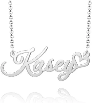 Q&Locket 925 Sterling Silver Personalized Custom Name Necklace Script Initial Nameplate Necklaces Gifts for WomensKasey