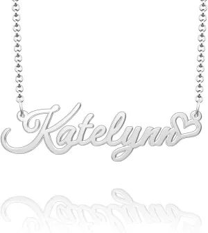 Q&Locket 925 Sterling Silver Personalized Custom Name Necklace Script Initial Nameplate Necklaces Gifts for WomensKatelynn