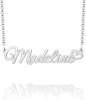 Q&Locket 925 Sterling Silver Personalized Custom Name Necklace Script Initial Nameplate Necklaces Gifts for WomensMadeline