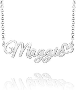 Q&Locket 925 Sterling Silver Personalized Custom Name Necklace Script Initial Nameplate Necklaces Gifts for WomensMaggie
