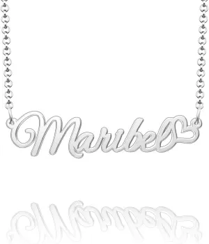 Q&Locket 925 Sterling Silver Personalized Custom Name Necklace Script Initial Nameplate Necklaces Gifts for WomensMaribel