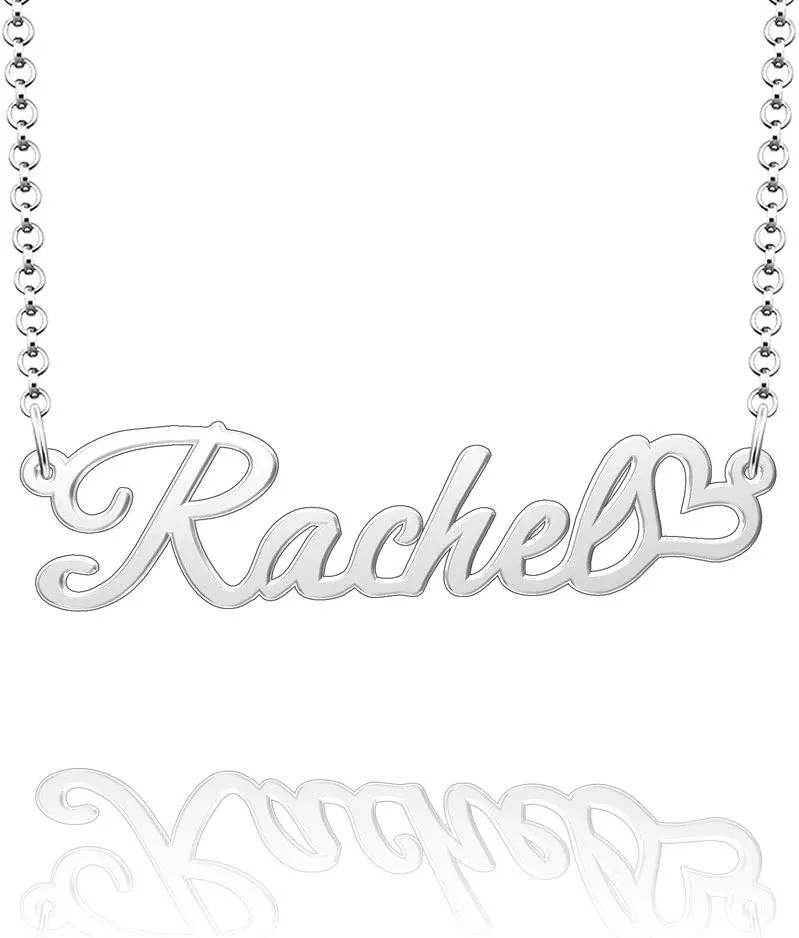 Q&Locket 925 Sterling Silver Personalized Custom Name Necklace Script Initial Nameplate Necklaces Gifts for WomensRachel