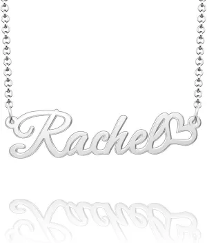 Q&Locket 925 Sterling Silver Personalized Custom Name Necklace Script Initial Nameplate Necklaces Gifts for WomensRachel