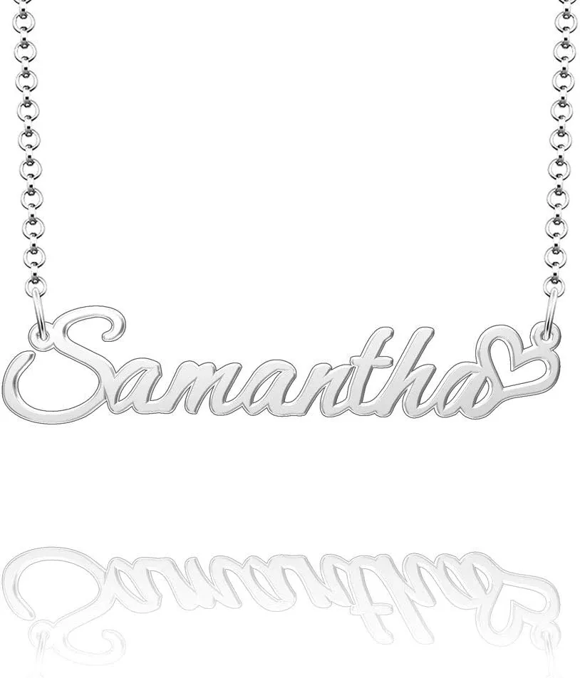 Q&Locket 925 Sterling Silver Samantha Personalized Custom Name Necklace Script Initial Nameplate Necklaces Gifts for Womens