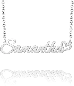 Q&Locket 925 Sterling Silver Samantha Personalized Custom Name Necklace Script Initial Nameplate Necklaces Gifts for Womens