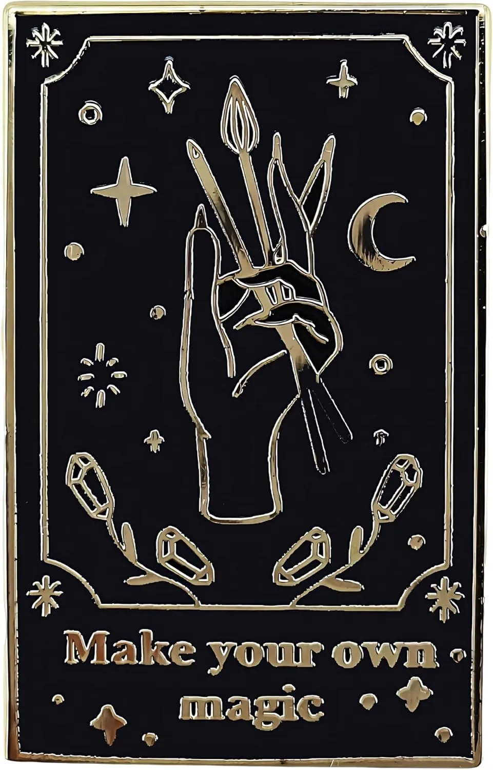 "Make Your Own Magic" Tarot Card Enamel Pin - Black and Gold Mystical Fashion Unique Pin - Inspirational Lapel Brooch for Witches, Spiritual Seekers, and Magic Lovers for Jackets Clothes Hats Decorations