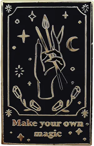 "Make Your Own Magic" Tarot Card Enamel Pin - Black and Gold Mystical Fashion Unique Pin - Inspirational Lapel Brooch for Witches, Spiritual Seekers, and Magic Lovers for Jackets Clothes Hats Decorations