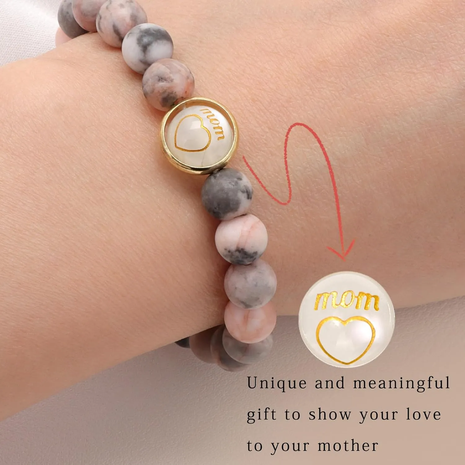 Raicegs Unique Mom Birthday Gift - Moonstone Heart Mom Bracelet for Women