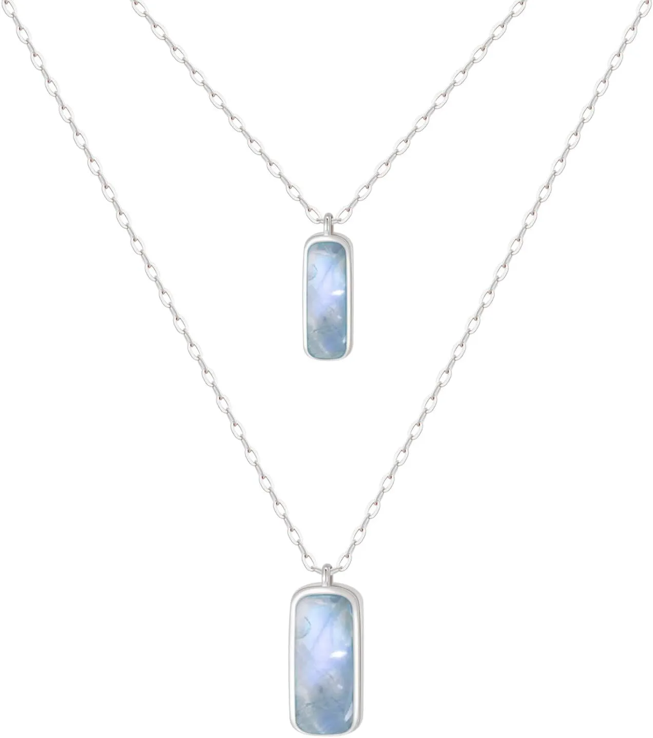 Rainbow Genuine Moonstone Layered Pendant Necklace, Sterling Silver Natural Gemstone June Birthstone Jewelry for Women