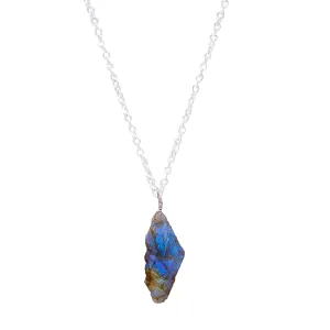 Real Labradorite Rough Stone Dainty Raw Pendant Necklace, Healing Chakra Gemstone, Birthstone, Natural Crystal, Women Jewelry, Energy Stone, Gift Giving, Sterling Silver Chain 18 inch