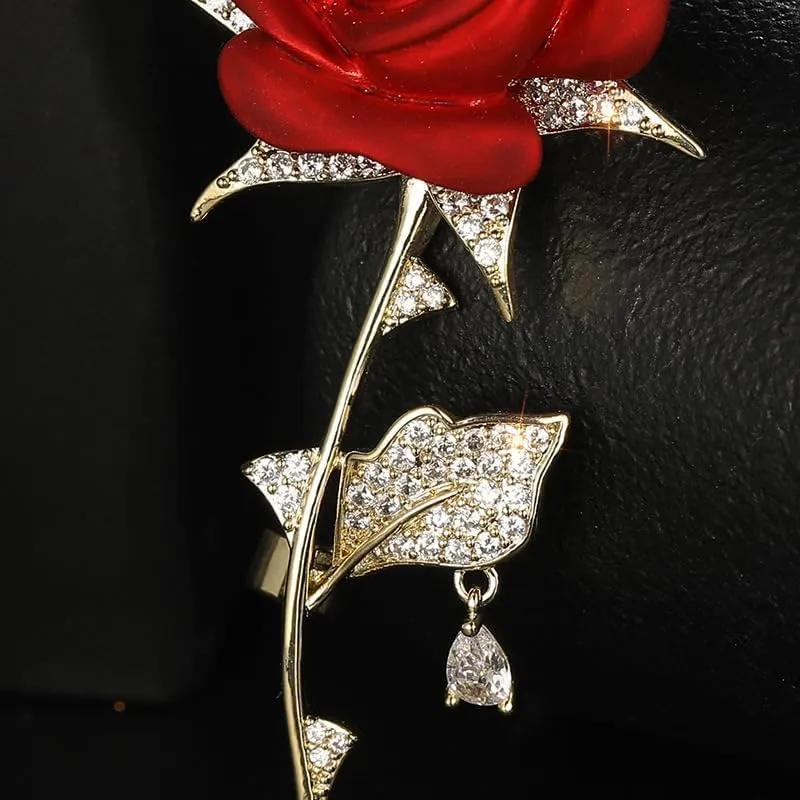 Red Rose Flower Brooches and Pins for Women Costume Jewelry Brooch Pins Broches Jewelry for Women Elegant Lady Pin
