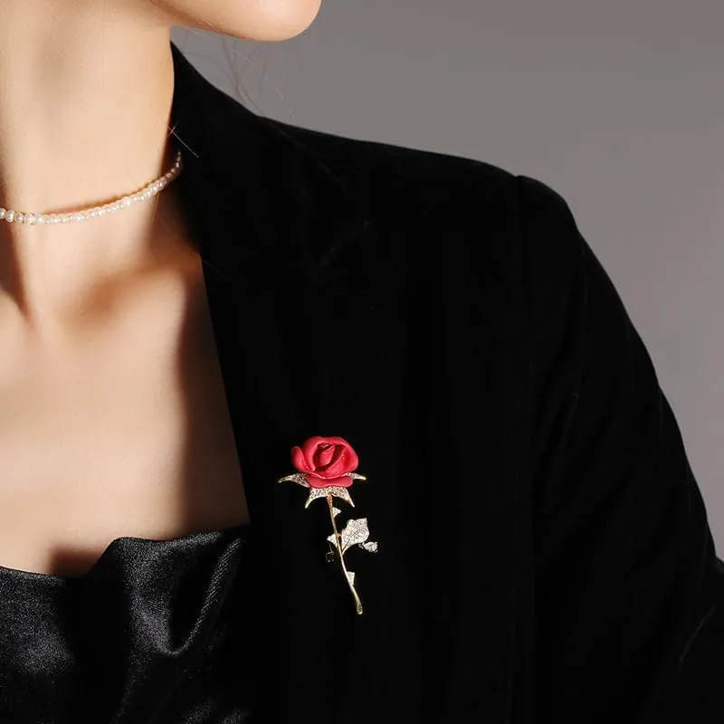 Red Rose Flower Brooches and Pins for Women Costume Jewelry Brooch Pins Broches Jewelry for Women Elegant Lady Pin