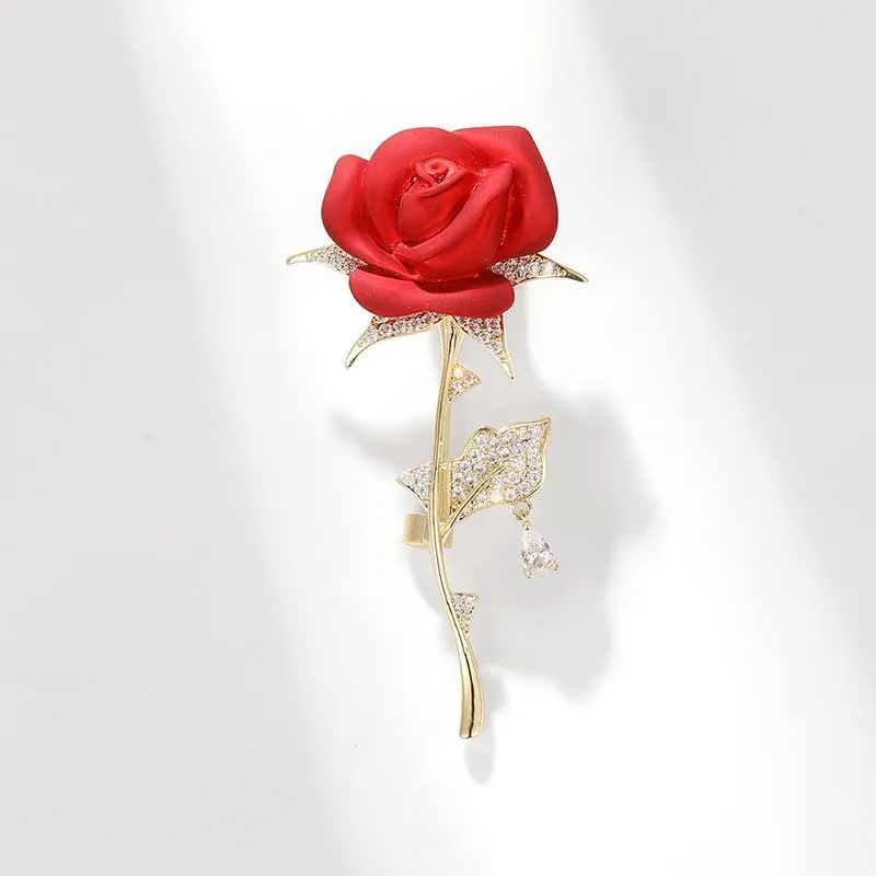 Red Rose Flower Brooches and Pins for Women Costume Jewelry Brooch Pins Broches Jewelry for Women Elegant Lady Pin