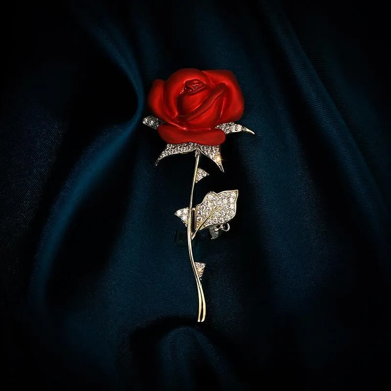Red Rose Flower Brooches and Pins for Women Costume Jewelry Brooch Pins Broches Jewelry for Women Elegant Lady Pin