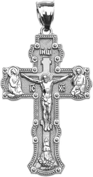 Religious Jewelry Elegant Russian Orthodox Save and Protect Cross Pendant in Sterling Silver
