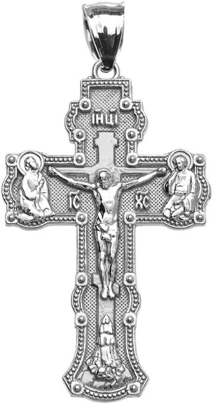 Religious Jewelry Elegant Russian Orthodox Save and Protect Cross Pendant in Sterling Silver