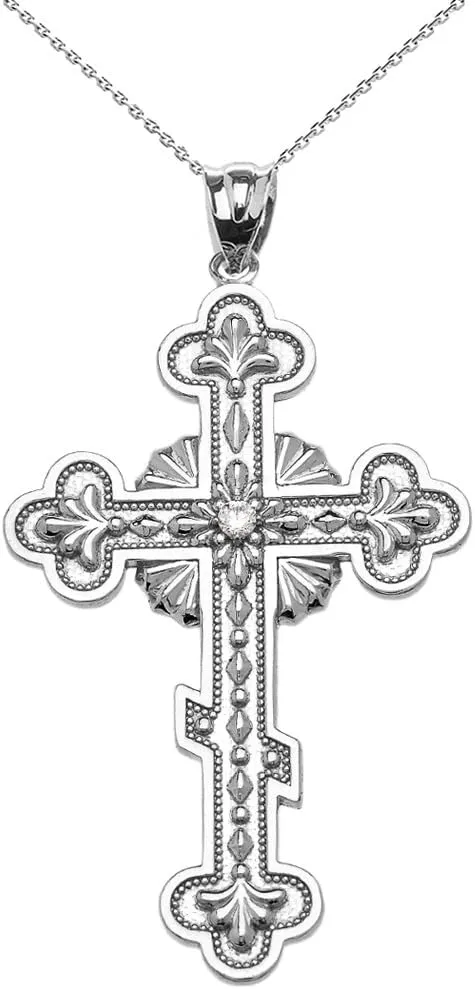 Religious Jewelry Solitaire Cubic Zirconia Elegant Eastern Orthodox Cross Pendant Necklace in Sterling Silver