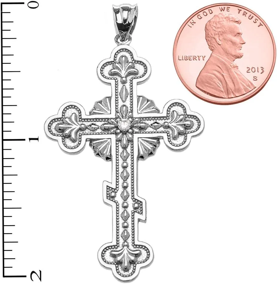 Religious Jewelry Solitaire Cubic Zirconia Elegant Eastern Orthodox Cross Pendant Necklace in Sterling Silver