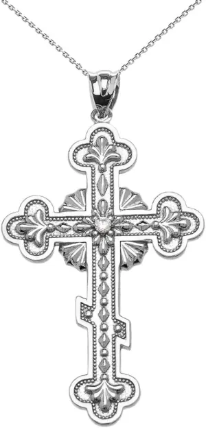 Religious Jewelry Solitaire Cubic Zirconia Elegant Eastern Orthodox Cross Pendant Necklace in Sterling Silver