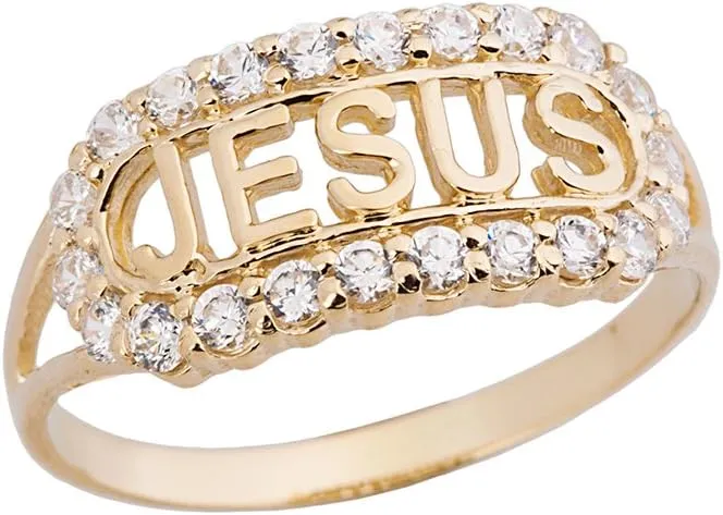 Religious Jewelry Unique 14k Yellow Gold CZ Jesus Christ Christian Faith Ring