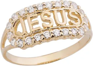 Religious Jewelry Unique 14k Yellow Gold CZ Jesus Christ Christian Faith Ring