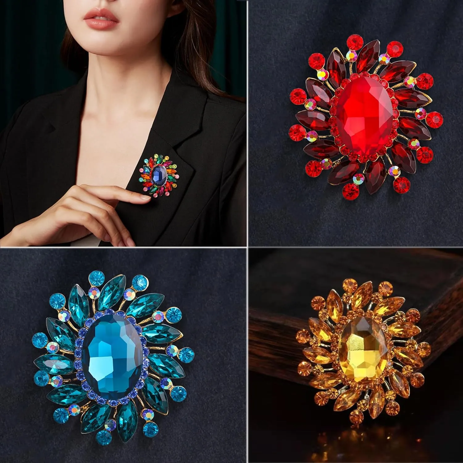 Rhinestone Brooch Pin for Women Girls Elegant Dress Accessories Wedding Christmas Birthday Jewelry Gift