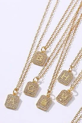 Rhinestone Initial Necklace Gold K
