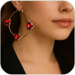 Rhinestone Red Statement Earrings For Women Hypoallergenic Large Hoop Earrings Gold Jewelry