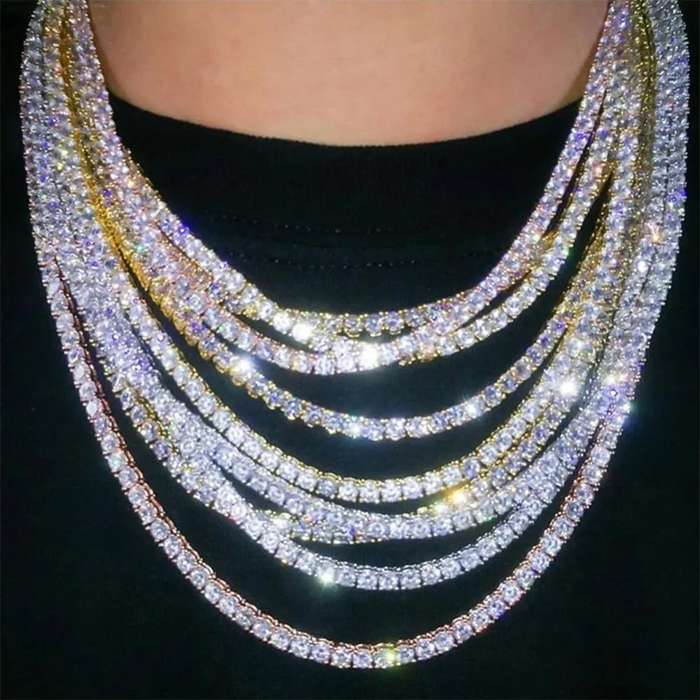 Rhinestone Tennis Necklace for Women and Men,Silver Iced Out Diamond Tennis Chain Choker Necklace,3MM/4MM/5MM Width Sparking Rhinestone Tennis Chain Cuban Link Chains 16-30inches