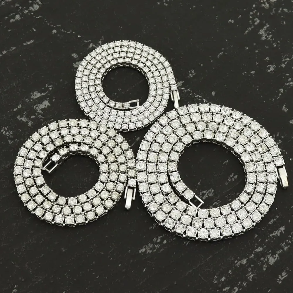 Rhinestone Tennis Necklace for Women and Men,Silver Iced Out Diamond Tennis Chain Choker Necklace,3MM/4MM/5MM Width Sparking Rhinestone Tennis Chain Cuban Link Chains 16-30inches