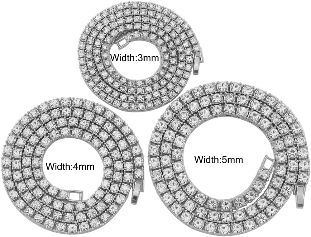 Rhinestone Tennis Necklace for Women and Men,Silver Iced Out Diamond Tennis Chain Choker Necklace,3MM/4MM/5MM Width Sparking Rhinestone Tennis Chain Cuban Link Chains 16-30inches