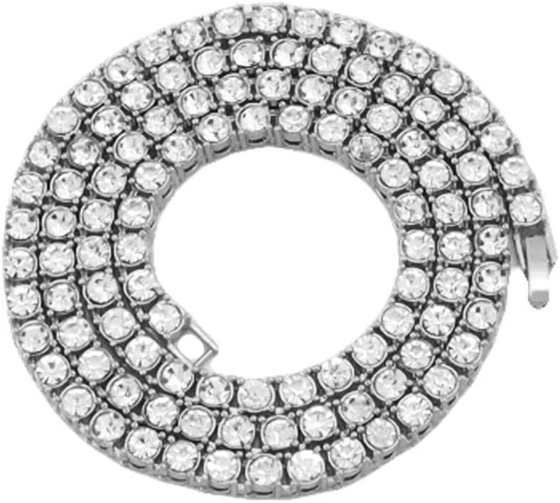 Rhinestone Tennis Necklace for Women and Men,Silver Iced Out Diamond Tennis Chain Choker Necklace,3MM/4MM/5MM Width Sparking Rhinestone Tennis Chain Cuban Link Chains 16-30inches