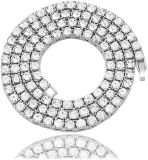 Rhinestone Tennis Necklace for Women and Men,Silver Iced Out Diamond Tennis Chain Choker Necklace,3MM/4MM/5MM Width Sparking Rhinestone Tennis Chain Cuban Link Chains 16-30inches
