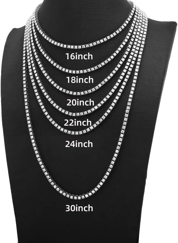 Rhinestone Tennis Necklace for Women and Men,Silver Iced Out Diamond Tennis Chain Choker Necklace,3MM/4MM/5MM Width Sparking Rhinestone Tennis Chain Cuban Link Chains 16-30inches