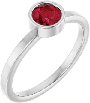 Rhodium Plated Sterling Silver 5mm Round Shape Imitation Ruby Solitaire Fashion Ring Fine Jewelry For Women Gifts For Her, Size 7