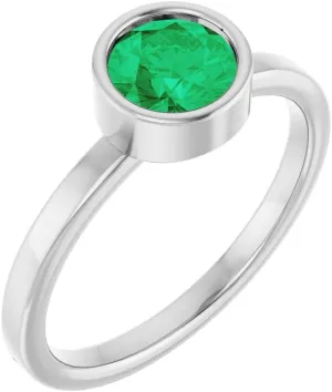 Rhodium Plated Sterling Silver 6mm Round Shape Imitation Emerald Solitaire Fashion Ring Fine Jewelry For Women Gifts For Her, Size 7