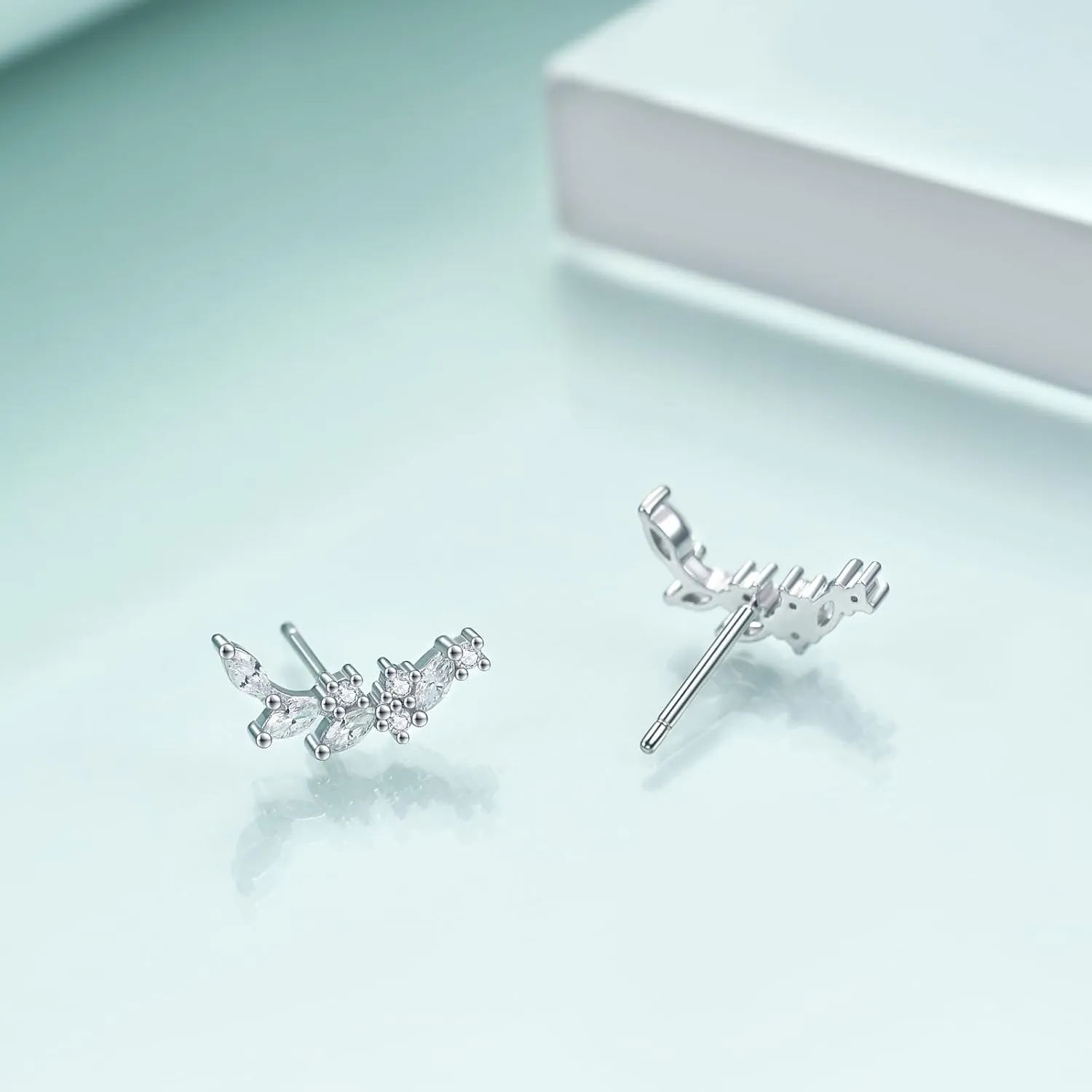 Rnivida 925 Sterling Silver Dainty Cz Climber Stud Earrings, Hypoallergenic Small Cubic Zirconia Ear Crawler Earring for Women