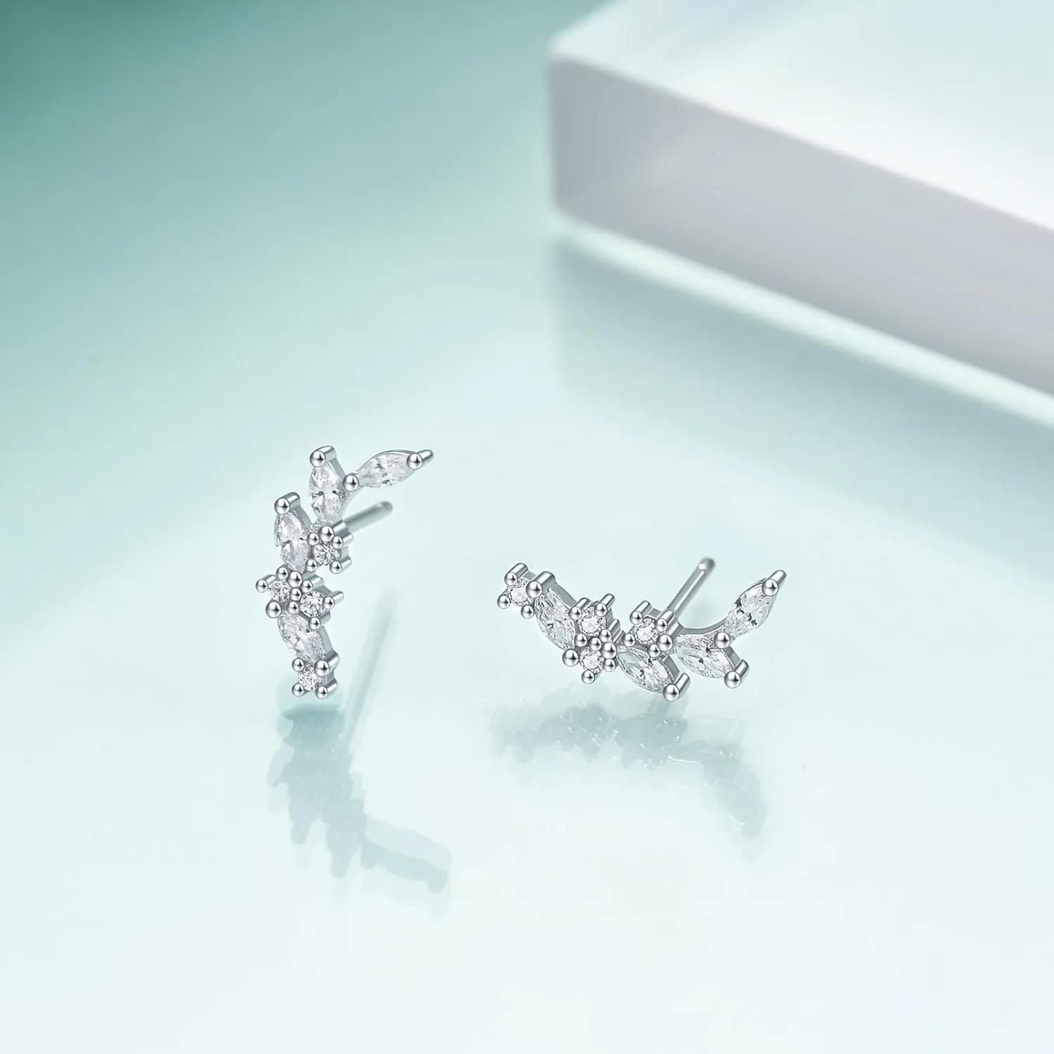Rnivida 925 Sterling Silver Dainty Cz Climber Stud Earrings, Hypoallergenic Small Cubic Zirconia Ear Crawler Earring for Women