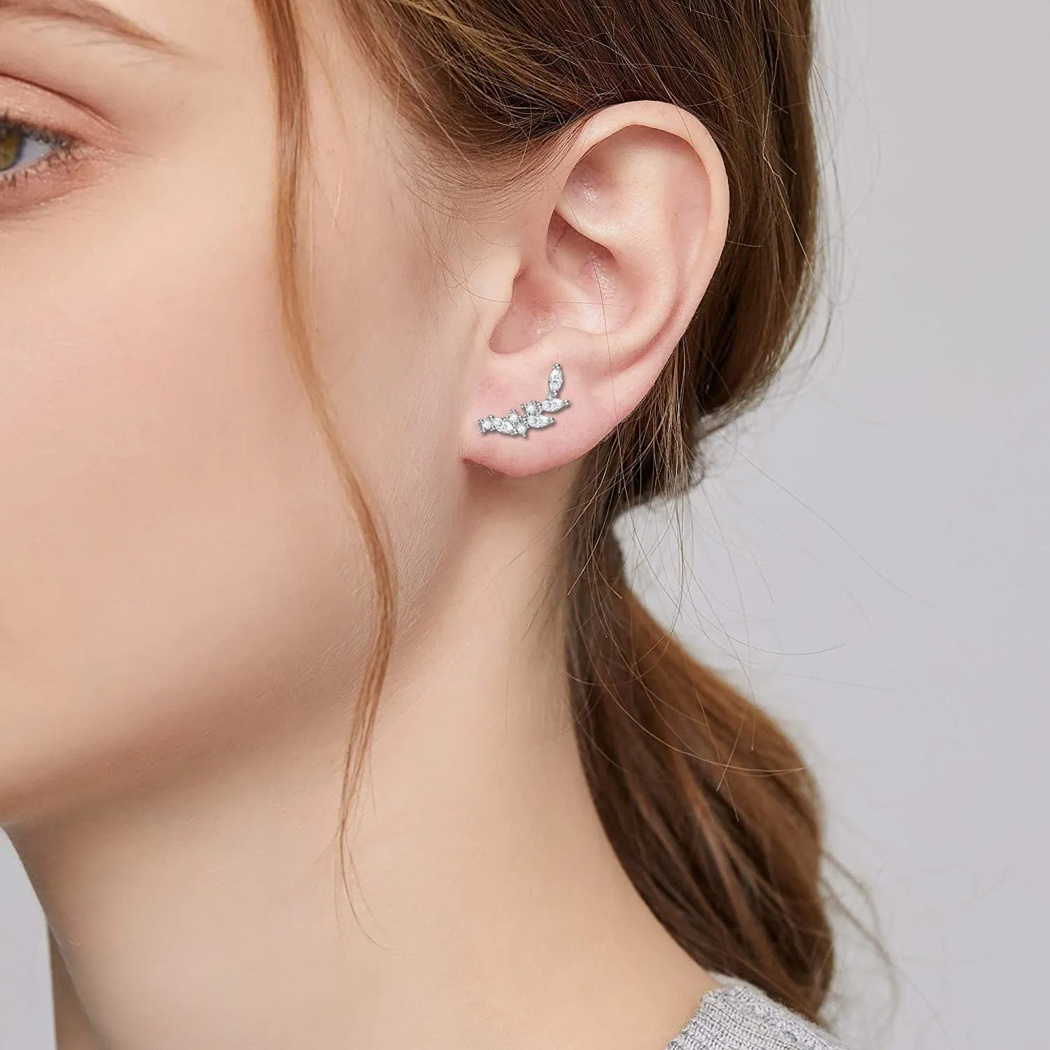 Rnivida 925 Sterling Silver Dainty Cz Climber Stud Earrings, Hypoallergenic Small Cubic Zirconia Ear Crawler Earring for Women