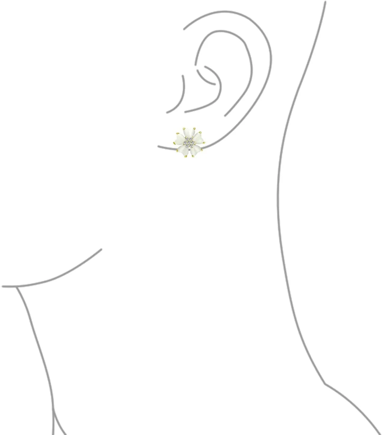 Romantic Mother of Pearl CZ Jade Gemstone Button-Style Heart-Shaped Petals Flower Clip-On Earrings or Pierced with Omega Clip for Women Gold & Silver Plated