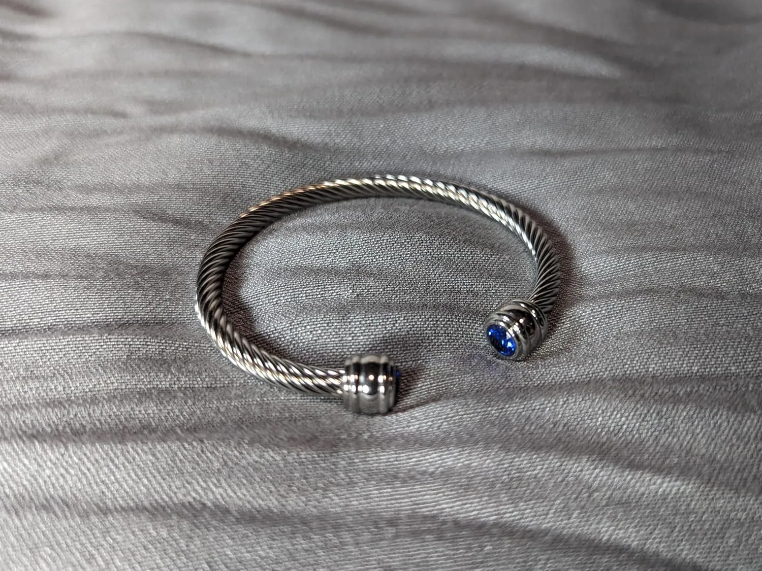 Rope bangle birthstone bracelet with 2 gemstones, choose from 12 simulated gemstones, adjustable fit, elegant style