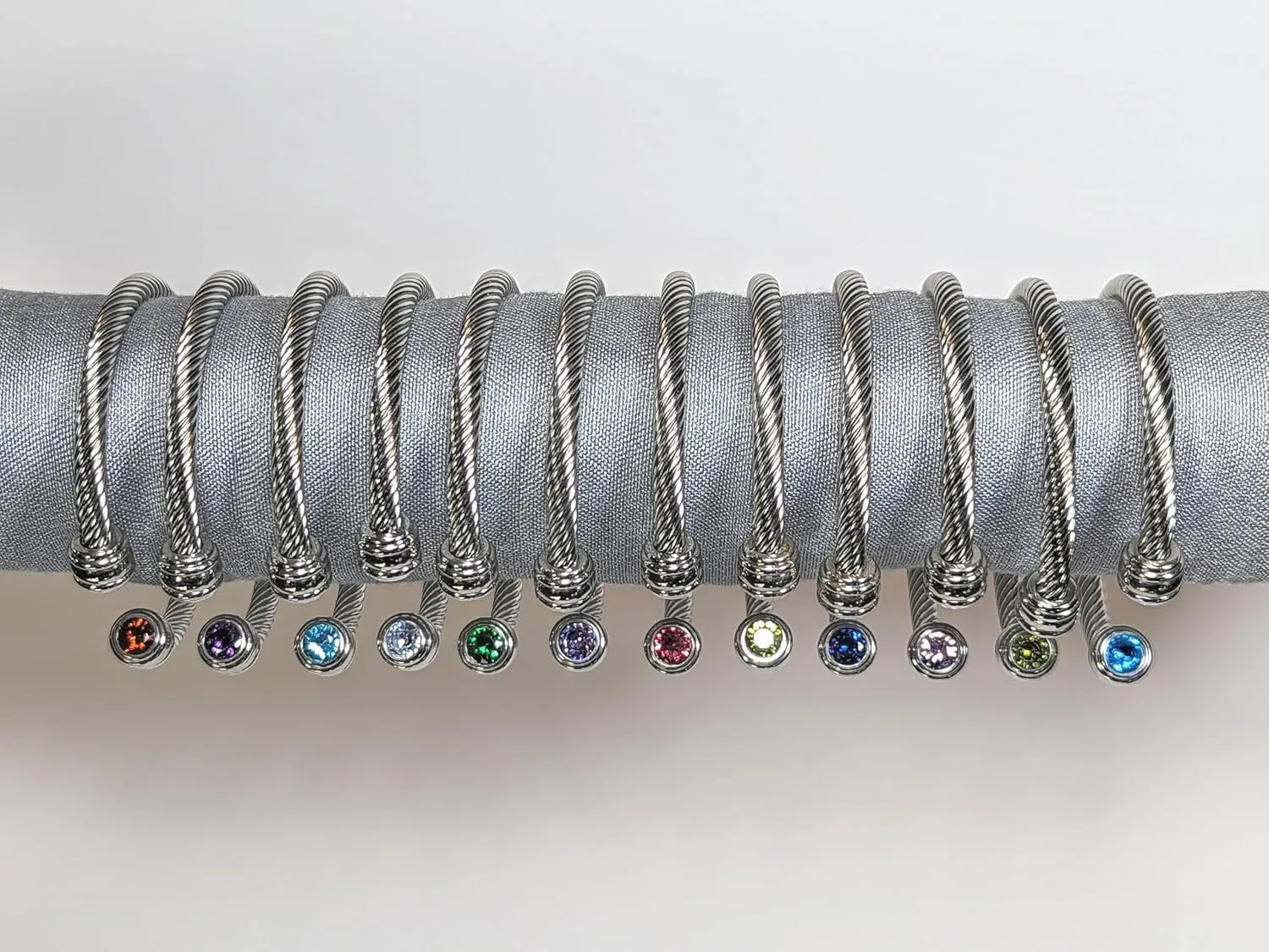 Rope bangle birthstone bracelet with 2 gemstones, choose from 12 simulated gemstones, adjustable fit, elegant style