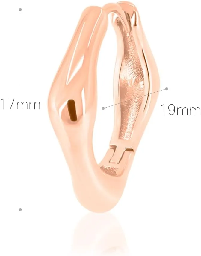Rose Gold Silver Plated Hoop Earrings for Womem, Geometric Curved Square Hinged Hoop Earrings